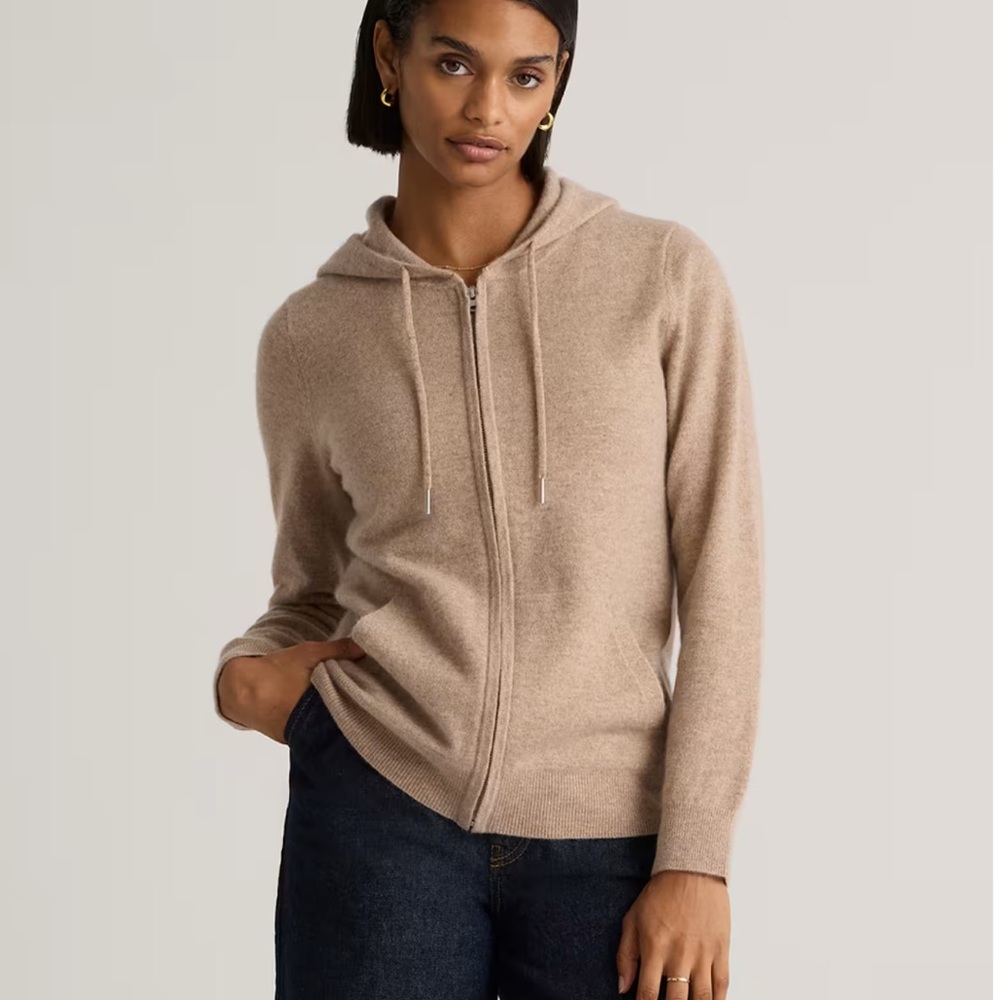 Mongolian Cashmere Full-Zip Hoodie Oatmeal beige XS